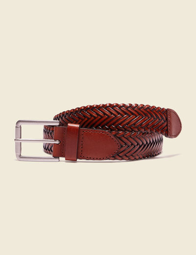 Ceinture tressée marron homme