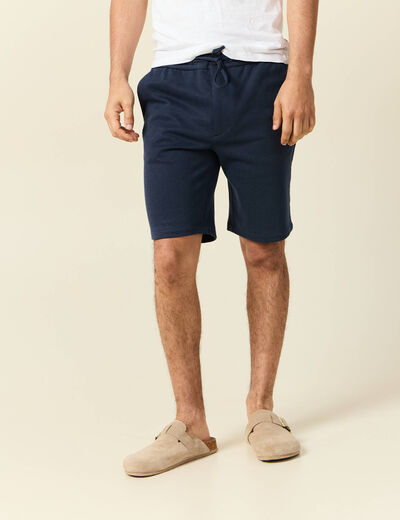 Bermuda droit élastiqué bleu foncé homme