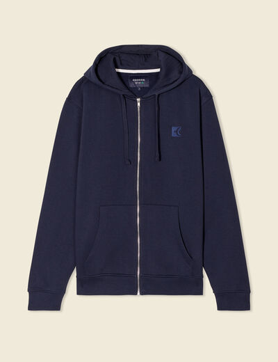 Sweat &agrave; capuche manches longues bleu marine homme