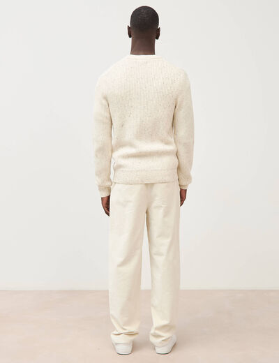 Pull col rond manches longues en coton ecru homme