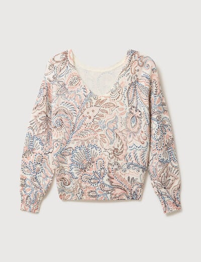 Pull col bateau manches longues ecru femme