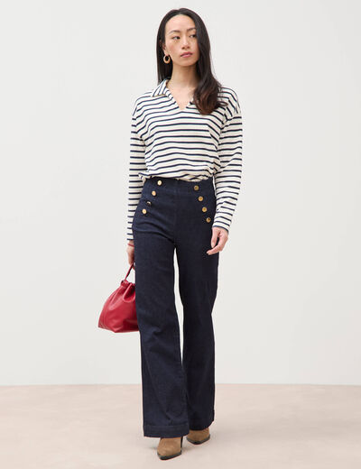 Jeans bootcut taille haute 7/8&egrave;me denim brut femme