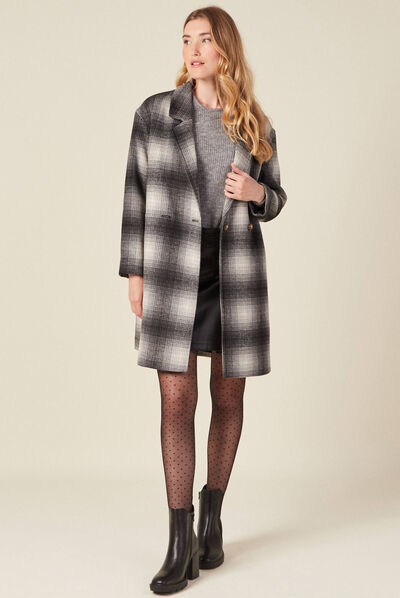 Manteau droit long noir femme