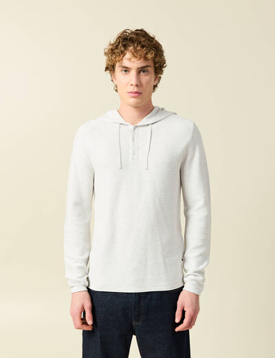 Pull fin en coton &agrave; capuche ecru homme
