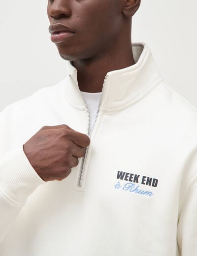 Sweat ample col montant manches longues ecru homme