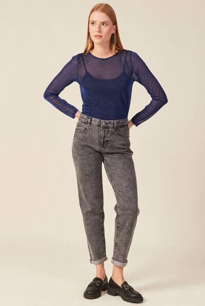 T-shirt manches longues bleu canard femme