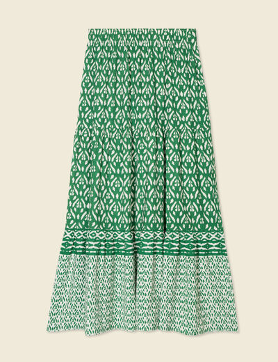 Jupe longue évasée vert femme