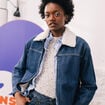 Blouson oversize en jeans doubl&eacute; denim stone femme