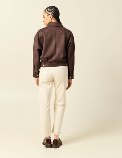 Veste oversize manches longues marron fonc&eacute; femme