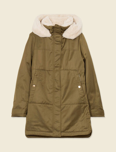 Parka droite à capuche vert kaki femme