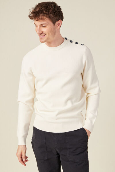 Pull manches longues à boutons ecru homme