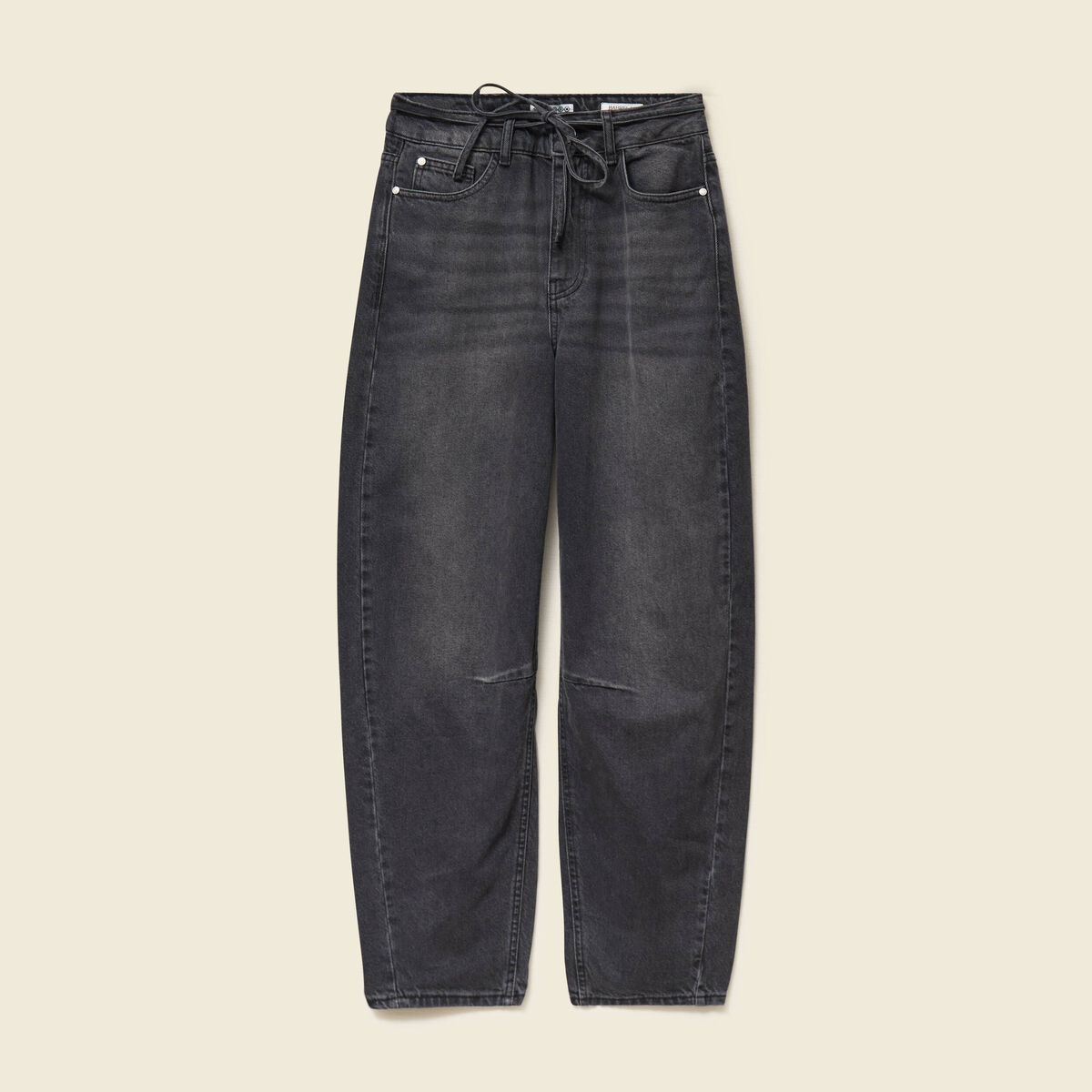 Jeans barrel 7/8&egrave;me avec ceinture denim gris femme