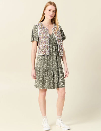 Robe évasée manches courtes vert kaki femme