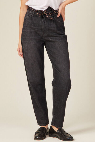 Jeans slouchy ceinturé denim noir femme