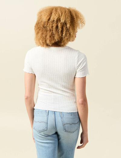 T-shirt ajusté court manches courtes ivoire femme