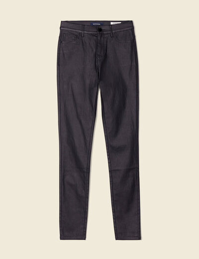 Tregging skinny denim noir enduit femme