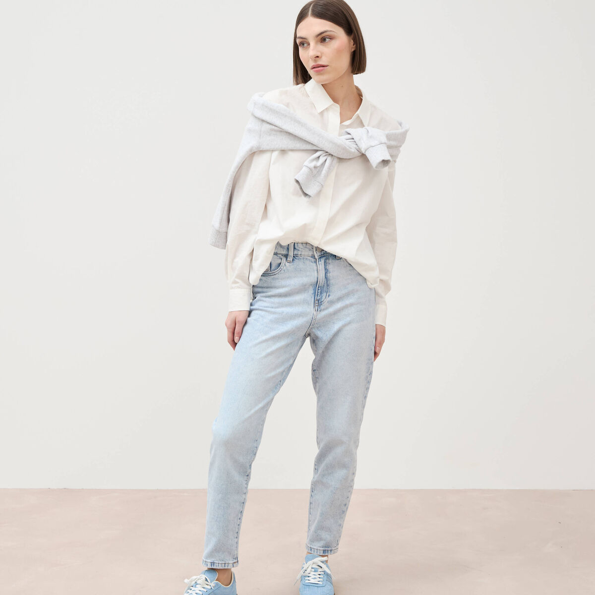 Jeans mom 7/8&egrave;me denim snow bleu femme