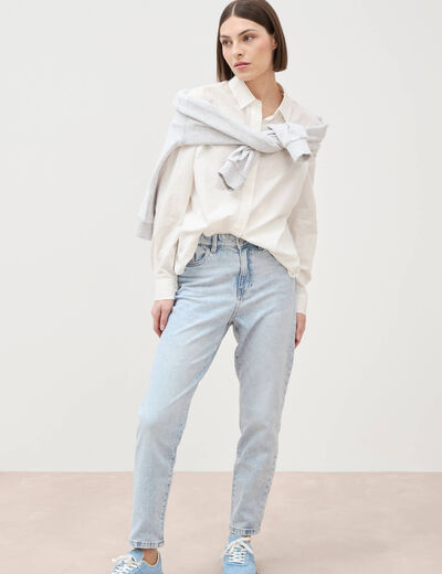 Jeans mom 7/8&egrave;me denim snow bleu femme