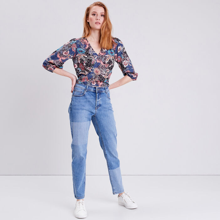 Blouse manches 3/4 bleu marine femme