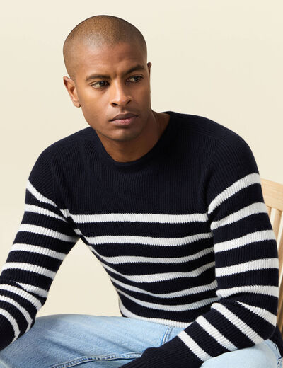 Pull manches longues fabriqué en France bleu marine homme