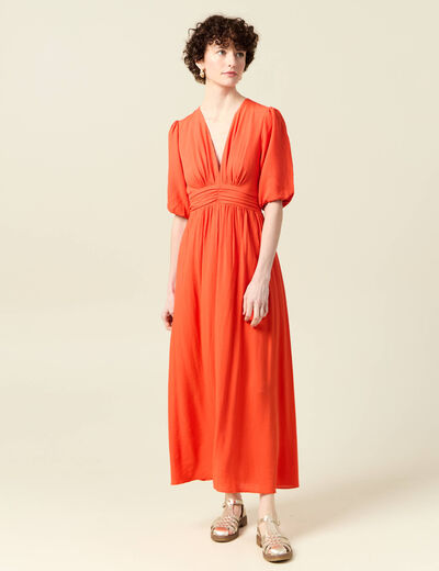 Robe longue évasée orange femme