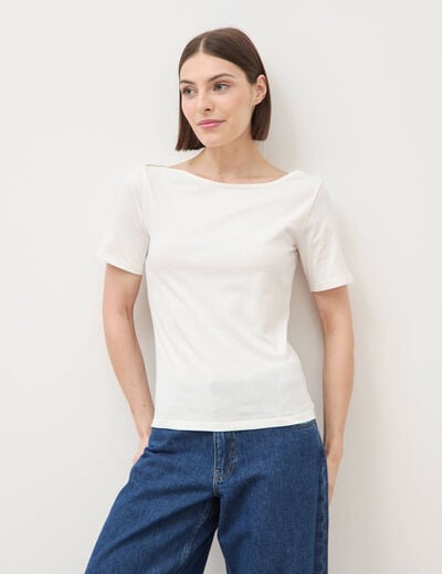 T-shirt ajust&eacute; manches courtes ecru femme