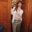 Pull fin col roul&eacute; manches longues creme femme