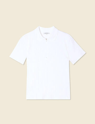 Polo zippé manches courtes blanc femme