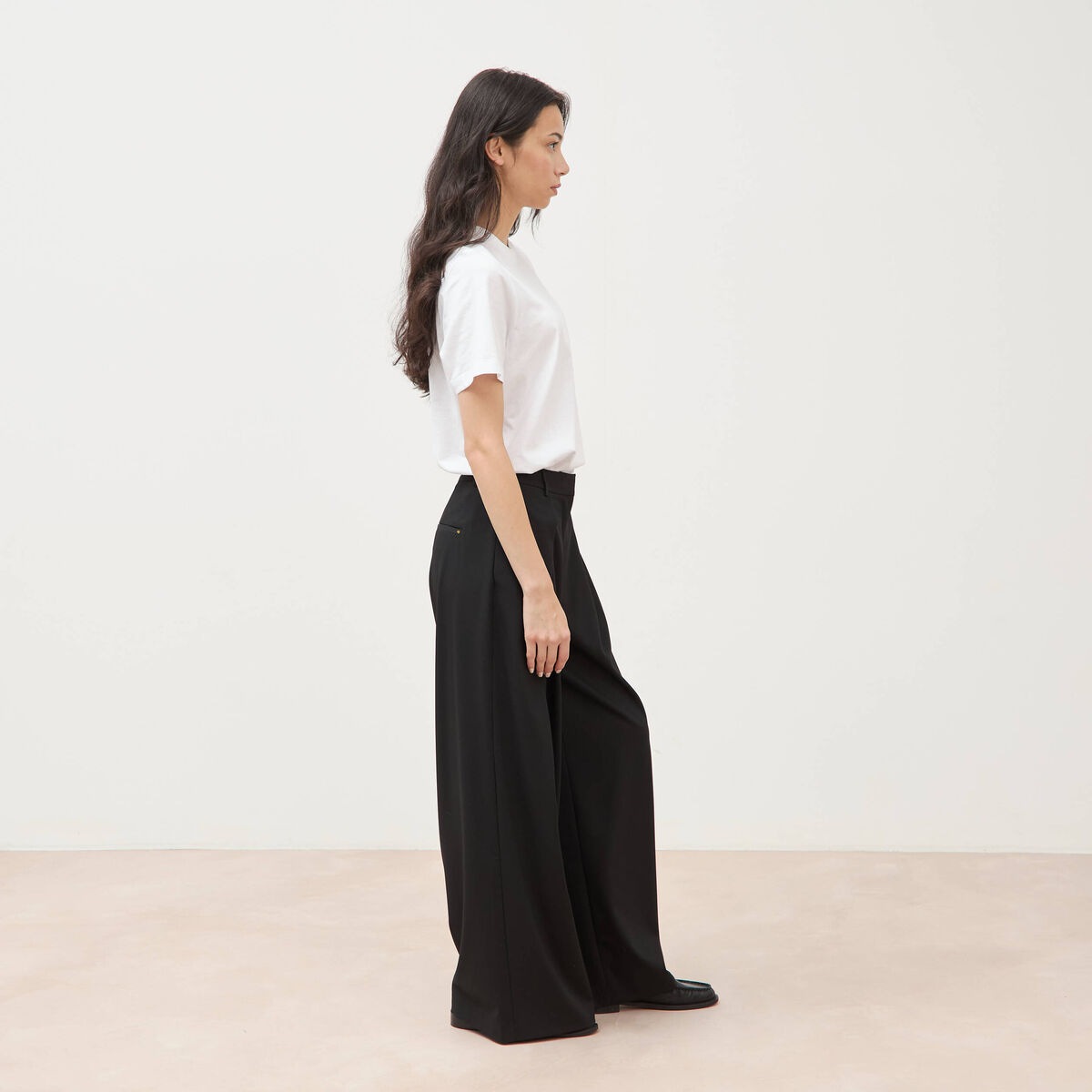 Pantalon large taille standard noir femme