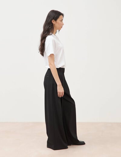 Pantalon large taille standard noir femme