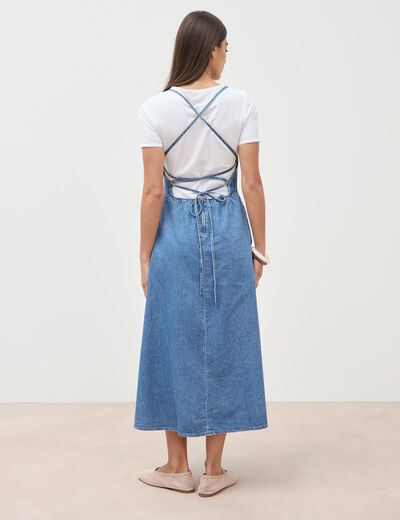 Robe bretelle en jeans col rond denim used femme