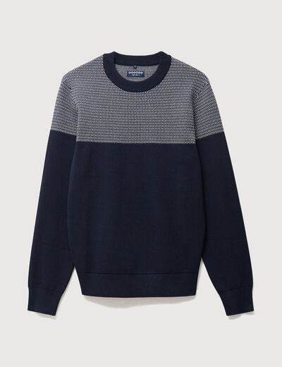 Pull droit fin col rond manches longues bleu marine homme