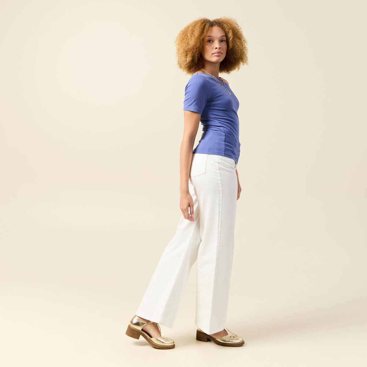 T-shirt asymétrique manches courtes violet femme