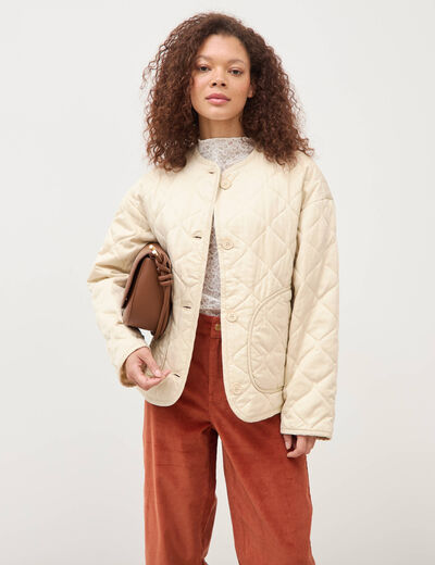 Veste oversize manches longues doubl&eacute;e creme femme