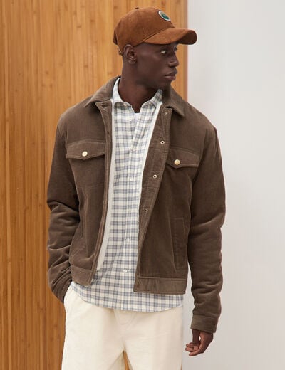 Blouson droit en velours manches longues taupe homme