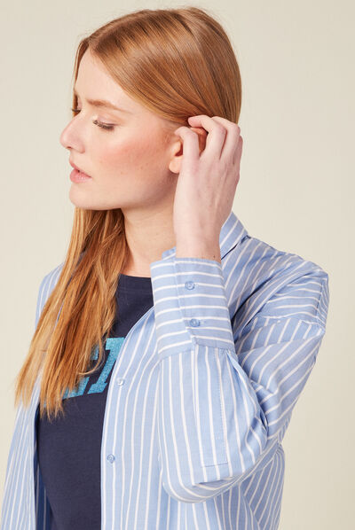 Chemise manches longues bleu clair femme