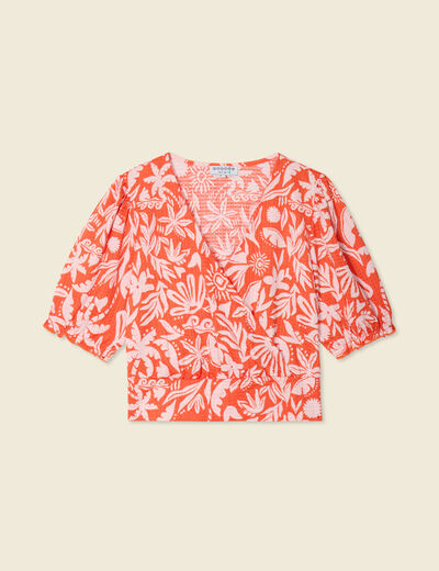 Blouse manches courtes orange foncé femme