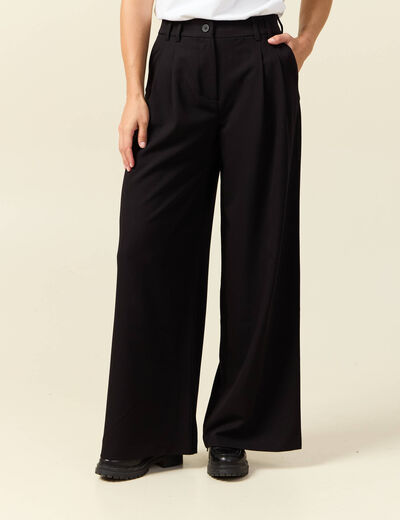 Pantalon large taille haute fluide noir femme