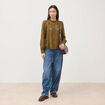 Blouse cintr&eacute;e dentelle manches longues vert olive femme