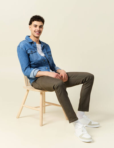 Jeans slim 5 poches vert kaki homme