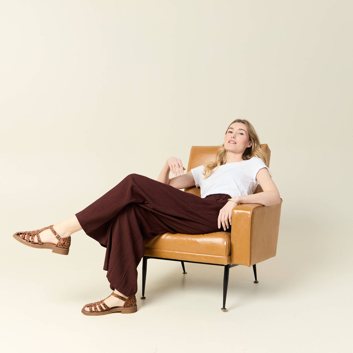 Pantalon large bordeaux femme
