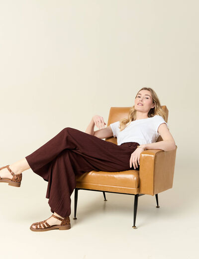 Pantalon large bordeaux femme