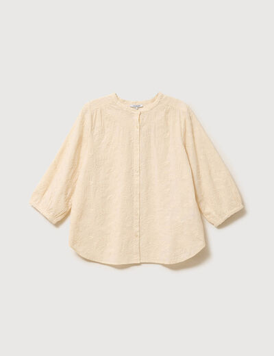 Blouse en coton manches 3/4 creme femme