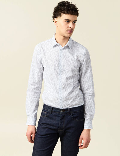 Chemise cintr&eacute;e en coton manches longues gris homme
