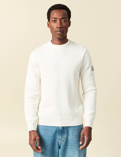 Pull fin col rond manches longues ecru homme