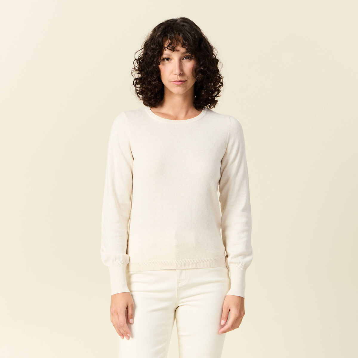 Pull manches longues creme femme