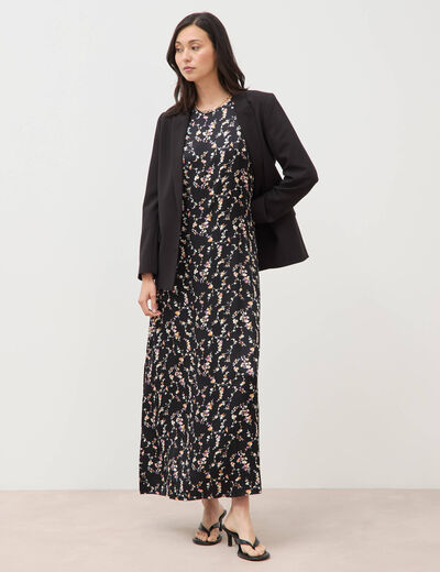 Robe longue droite sans manches noir femme