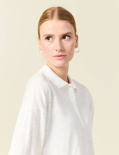 Polo manches 3/4 ecru femme