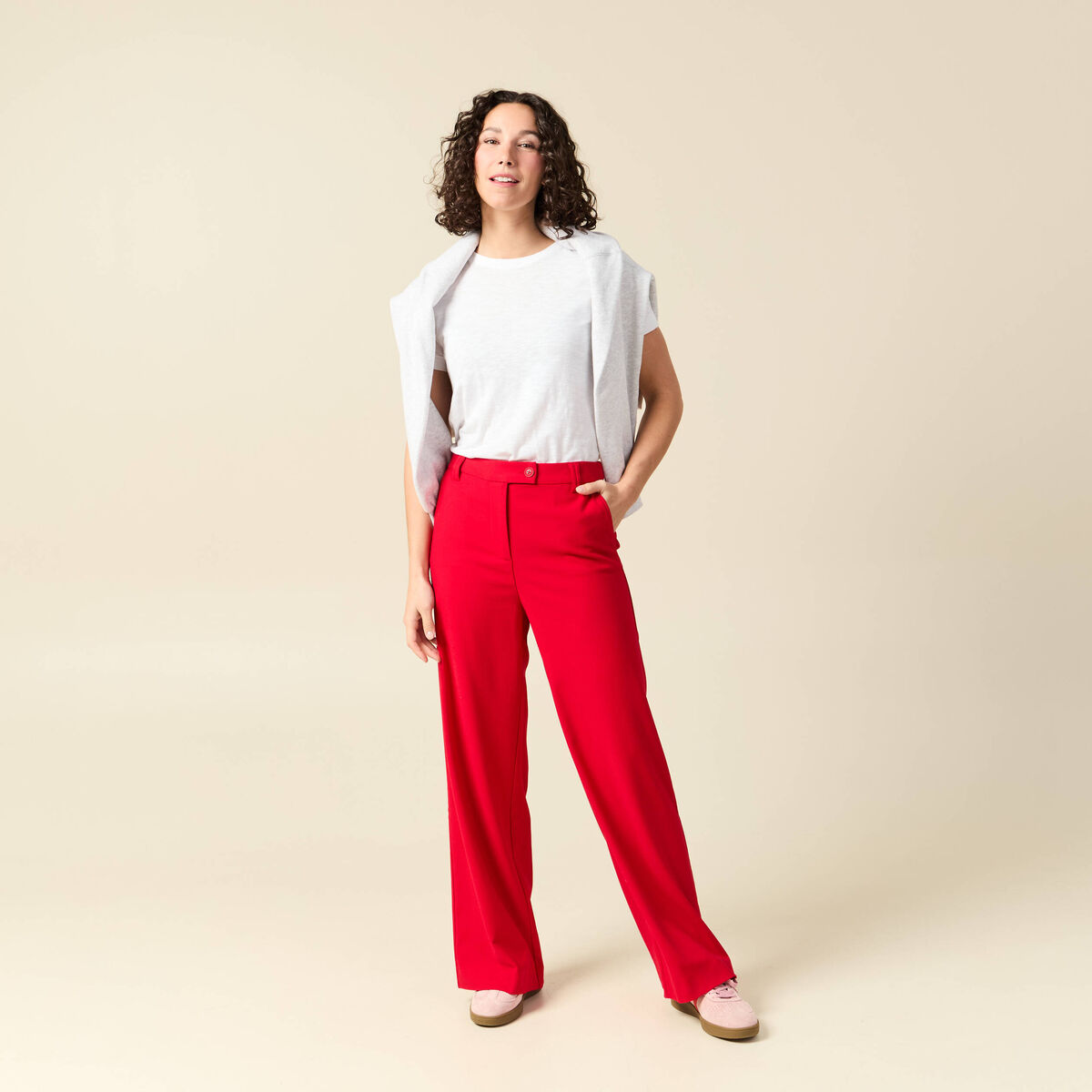 Pantalon loose taille standard fluide rouge femme