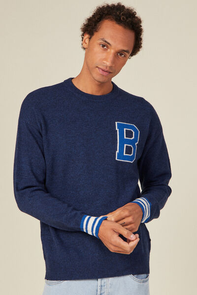 Pull éco-responsable bleu marine homme